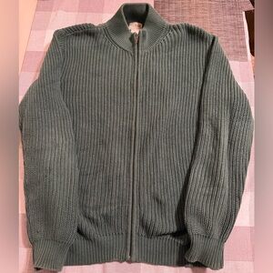 L.L. BEAN Large Men's Full Zip Green Cotton Cardigan Sweater